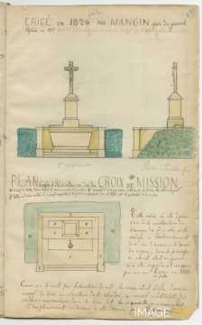 Dessins et plan de la Croix de mission (manuscrit Morius 77)